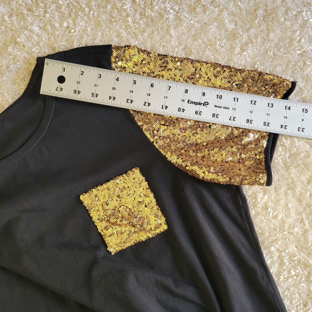 Sunshine & Rodeo black t-shirt with gold sequins sleeves and pocket size 3X - Picture 7 of 8